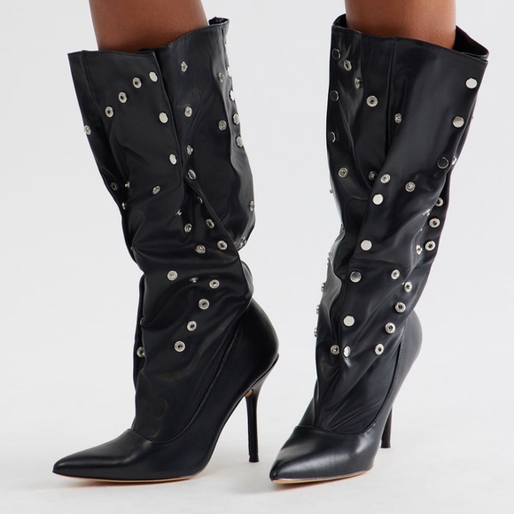Fashion Nova Shoes - Fashion Nova Black Stiletto Boots with Grommet Detailing